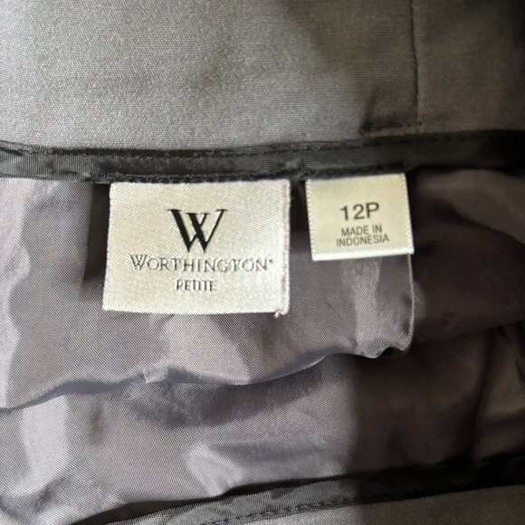 Worthington Gray Button Front High Waisted Pencil Skirt 12P Cotton Blend Petite - Picture 4 of 5